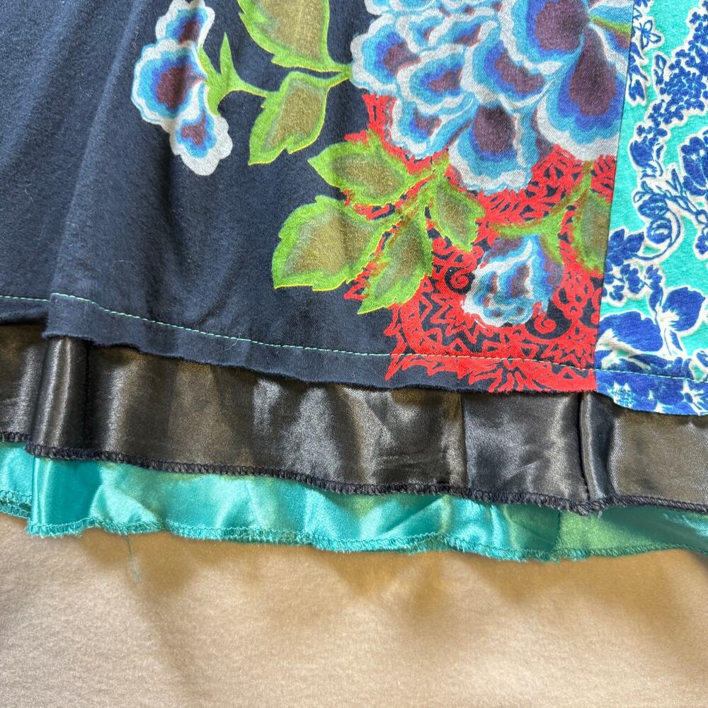 Vtg Y2K Desigual tank top dress - v neck multi fabric floral stripes lagenlook L - Picture 4 of 11